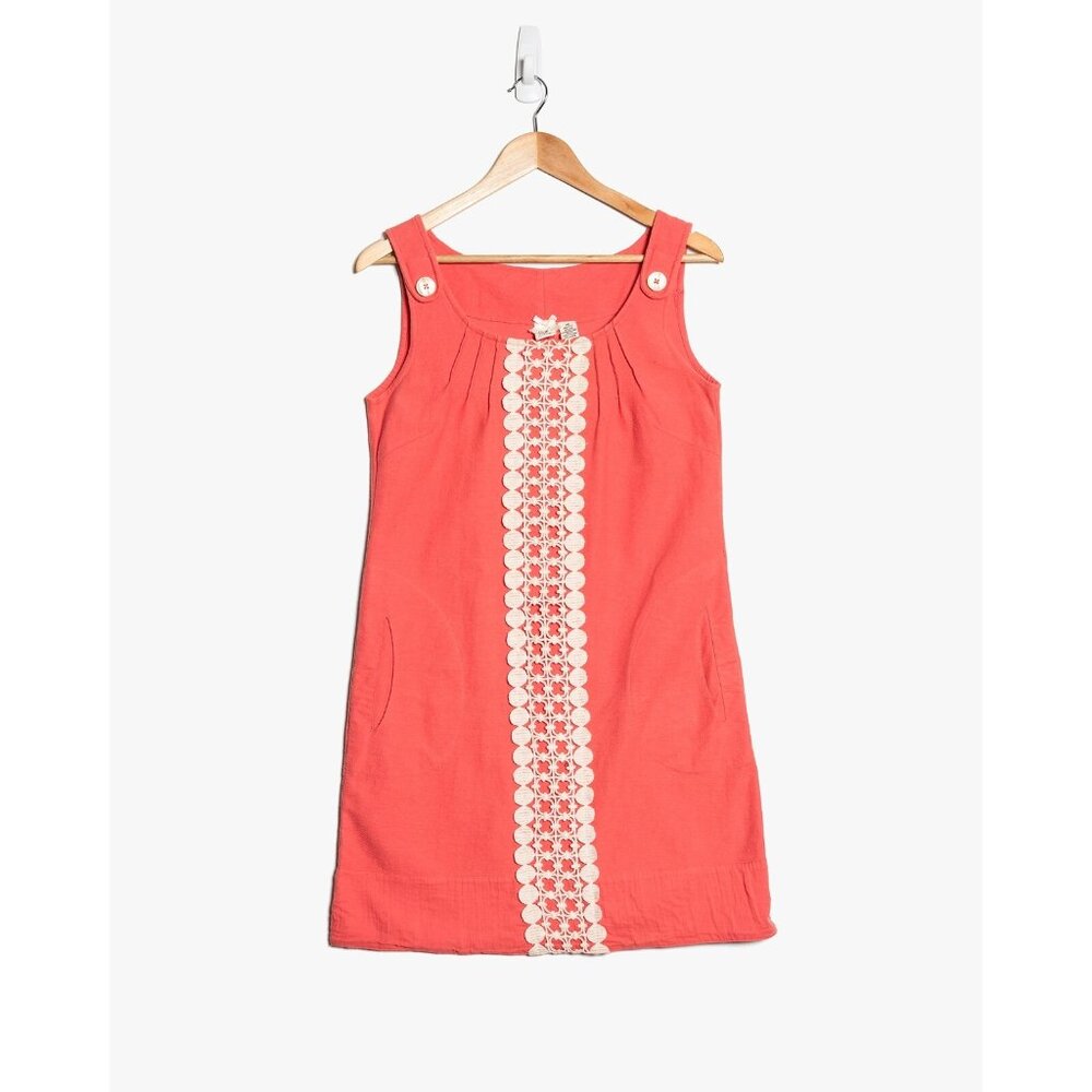 Anthropologie Nick & Mo Women's Small Crochet Accent Shift Dress Coral pink